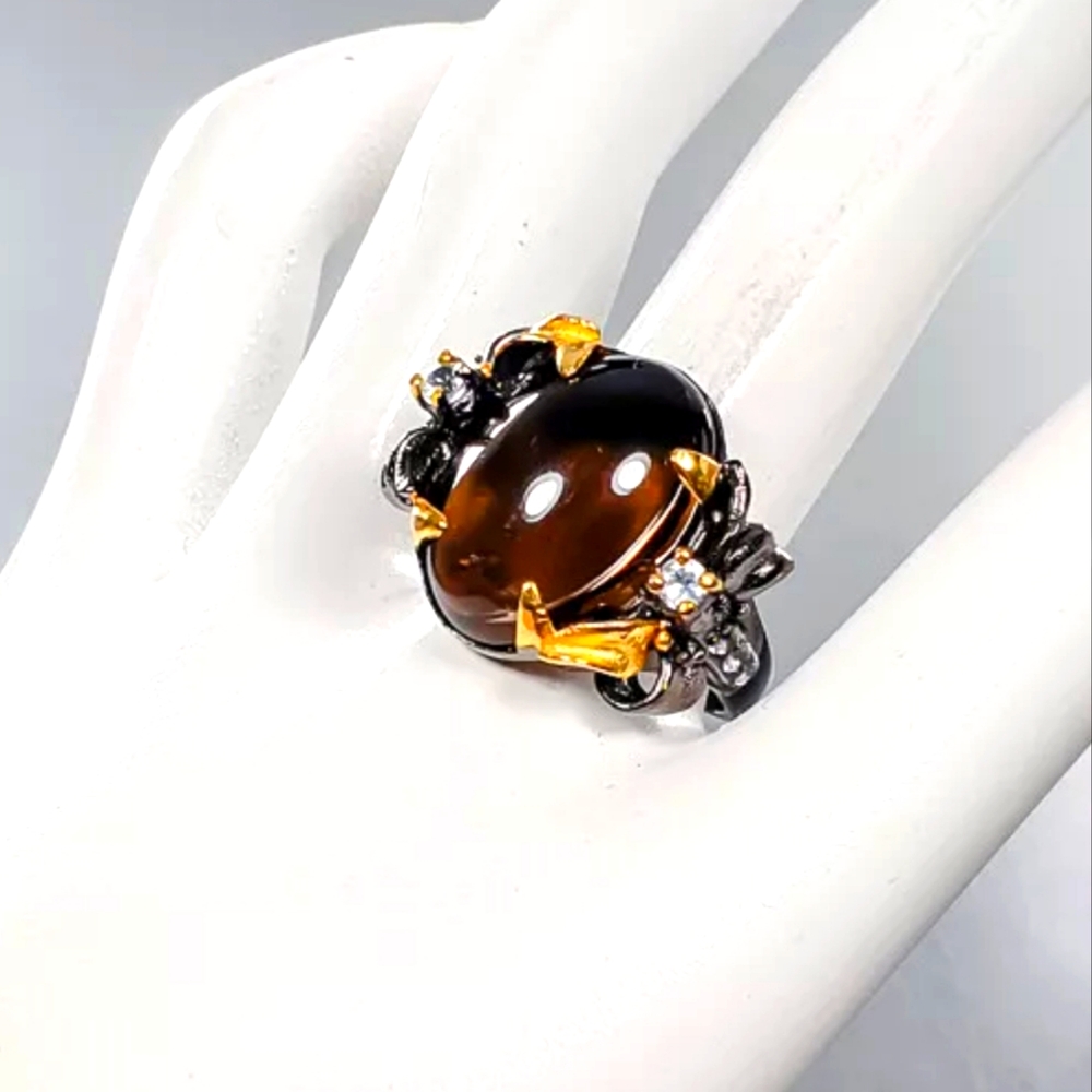 Smokey quartz & topaz dragonfly ring sz8.5